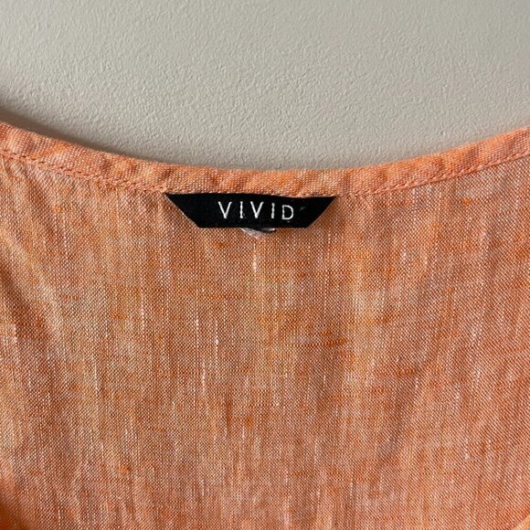 Vivid Tiered Linen Pullover Scoop Neck Casual Tank Top Blouse Orange Large - Picture 7 of 8